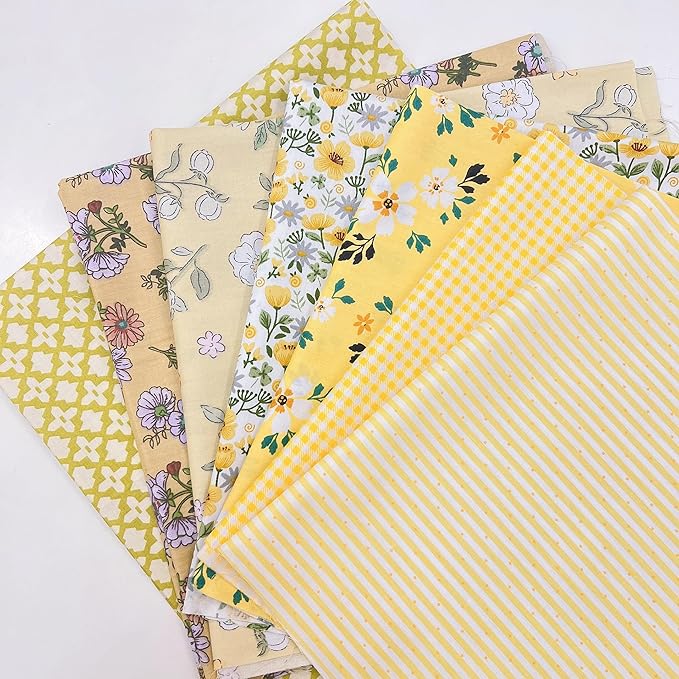 7Pcs 20" x 20" Cotton Fabric DIY Making Supplies Quilting Patchwork Fabric Fat Quarter Bundles DIY for Quilting Cotton Patchwork Cushions (Yellow, 20" x 20")