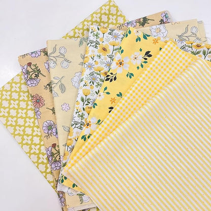 7Pcs 20" x 20" Cotton Fabric DIY Making Supplies Quilting Patchwork Fabric Fat Quarter Bundles DIY for Quilting Cotton Patchwork Cushions (Yellow, 20" x 20")