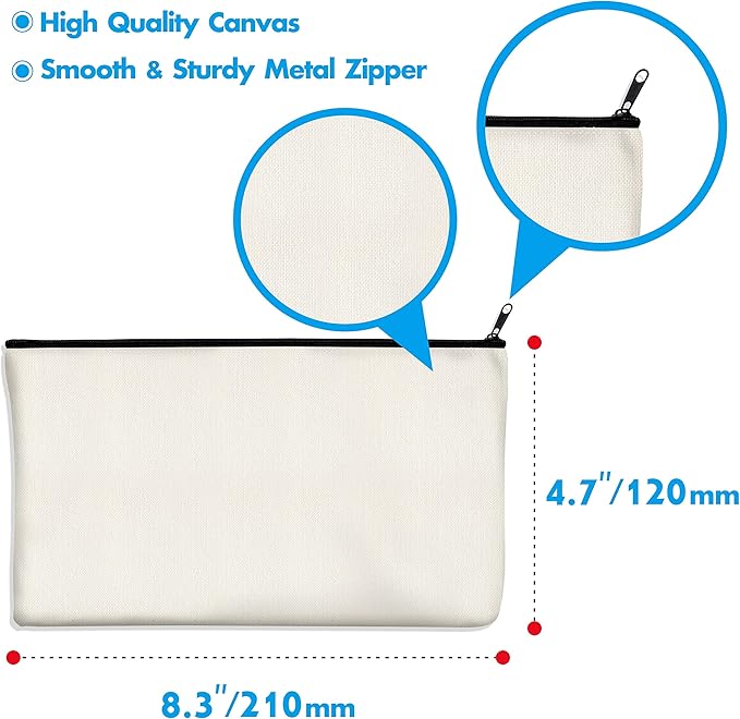 15 Pack Blank Cotton Canvas DIY Craft Zipper Bags Pouches Pencil Case for Makeup Cosmetic Toiletry Stationary Storage