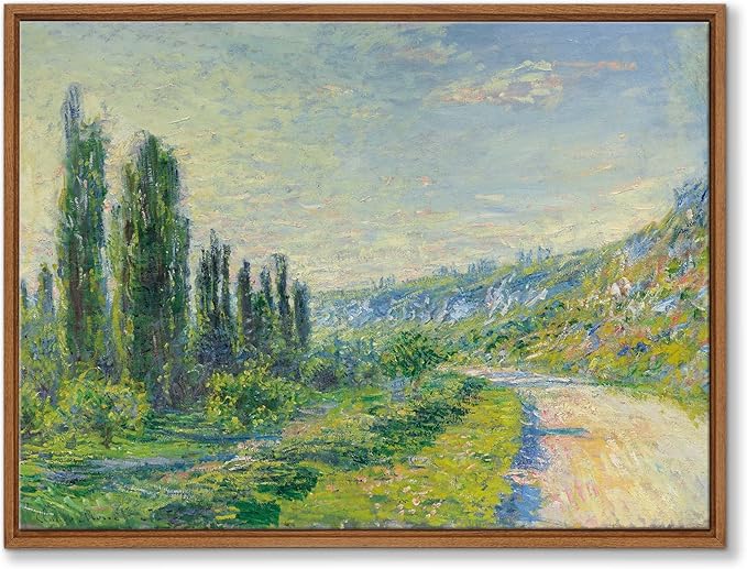 WENGTIAO Claude Monet Framed Canvas Wall Art Prints, Classic La Route De Vétheuil oil Painting Reproduction Retro Country Landscape Picture Wall Decor Artwork for Living Room Bedroom Office 12x16 inch