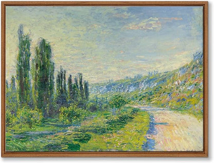 WENGTIAO Claude Monet Framed Canvas Wall Art Prints, Classic La Route De Vétheuil oil Painting Reproduction Retro Country Landscape Picture Wall Decor Artwork for Living Room Bedroom Office 12x16 inch
