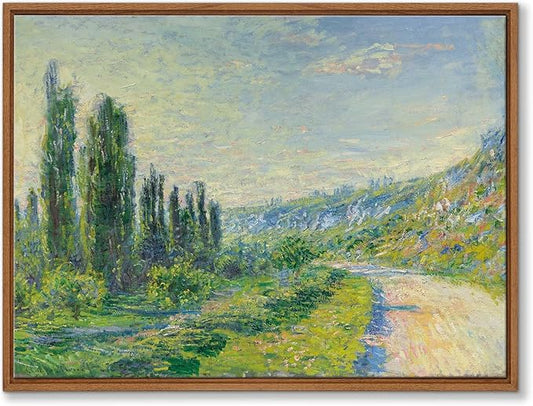 WENGTIAO Claude Monet Framed Canvas Wall Art Prints, Classic La Route De Vétheuil oil Painting Reproduction Retro Country Landscape Picture Wall Decor Artwork for Living Room Bedroom Office 12x16 inch