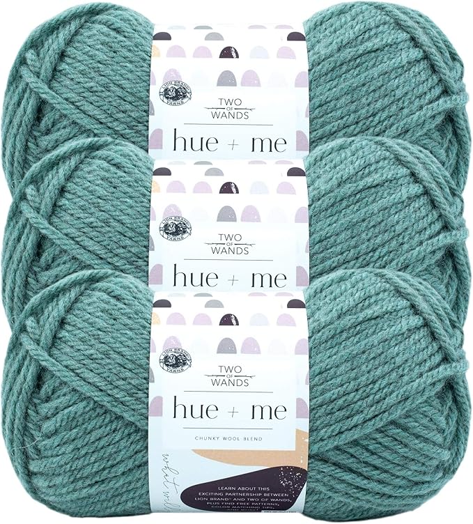 Lion Brand Yarn, Hue + Me Chunky Yarn for Crocheting, Knitting, and Crafts, Agave, 3 Pack