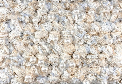Hand-Blended Multifiber Multicolored Fancy Yarn with Beads for Knitting Crocheting Crafts DIY, Set of 3 Rolls (Beige)