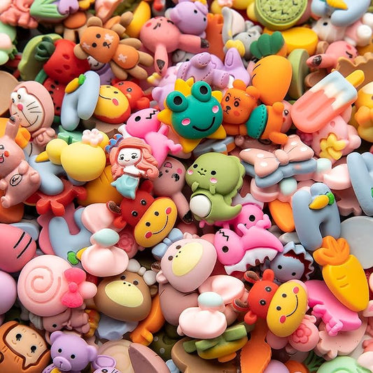 Slime Charms Cartoon Animal and Fruit Cute Set - Mixed Lot Assorted Fruit Resin Flatback Cute Sets for DIY Crafts Making,Decorations,Scrapbooking,Embellishments,Hair Clip 50pcs