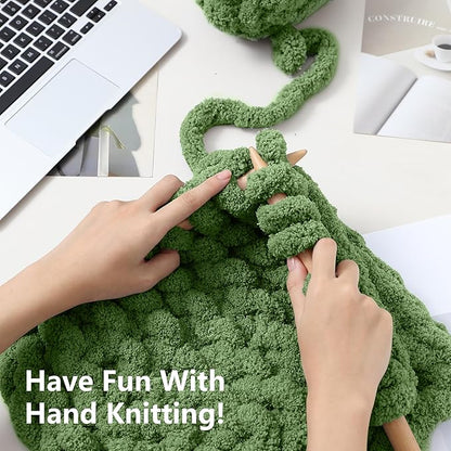 Chunky Yarn for Hand Knitting - #10 Chunky Chenille Yarn, Jumbo Big Thick Chunky Yarns for Crocheting, Super Bulky Chunky Knit Blanket Yarns, 8 Skein (25 yds 8 oz Each Skein), Smoky Green