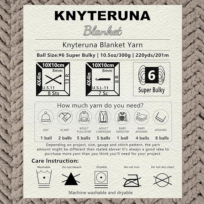 #6 Super Bulky Blanket Yarn for Crocheting - 4 Skeins(Each 10.5oz/300g, 220yds/201m), Chunky Chenille Thick Plush Big Soft Yarn for Crocheting Knitting Blankets, Sand