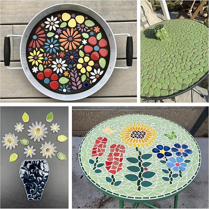 Glazed Ceramic Mosaic Tiles for Crafts, 1.1lb Leaf Petal Tiles for Mosaic Crafts, Assorted Porcelain Ceramic Tiles for Mosaic Making Kits Art Projects and Outdoor Decorations