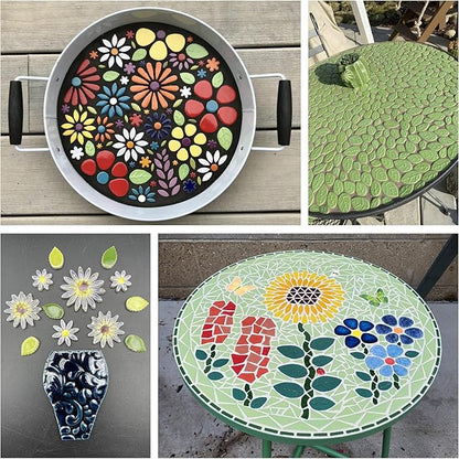 Glazed Ceramic Mosaic Tiles for Crafts, 1.1lb Leaf Petal Tiles for Mosaic Crafts, Assorted Porcelain Ceramic Tiles for Mosaic Making Kits Art Projects and Outdoor Decorations
