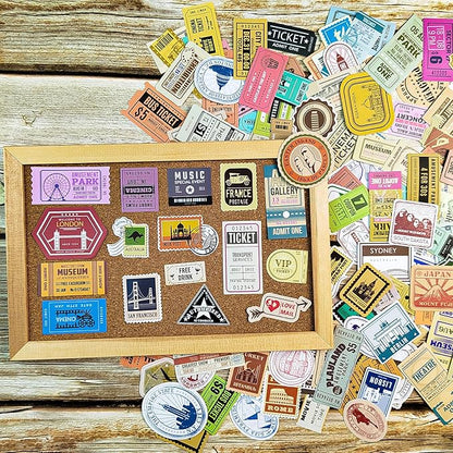 Prstincol 300 Pcs Vintage Travel Stickers Ticket Stickers for Journaling,Luggage Sticker Stub Vintage Sticker for Junk Journal Crafts Laptop Water Bottle Album Scrapbook