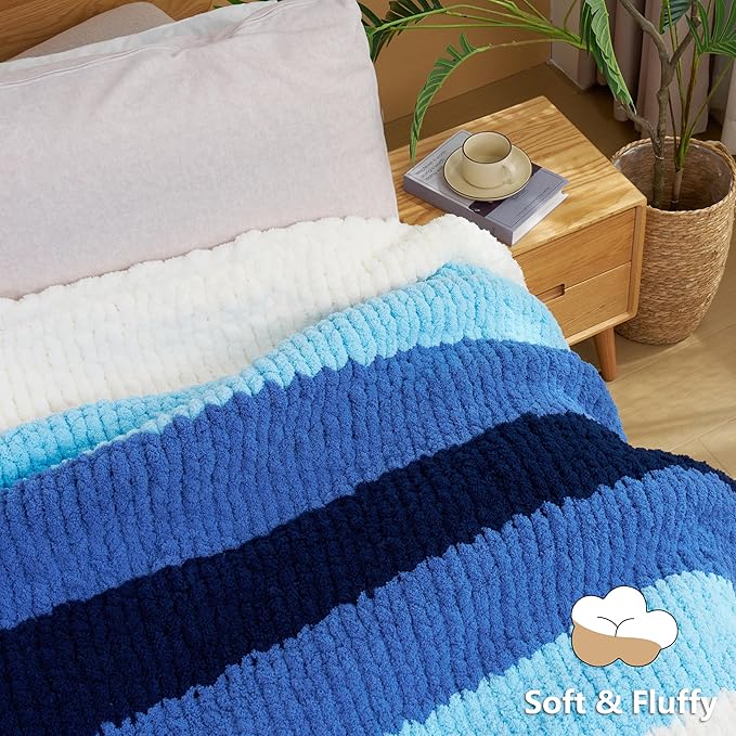 Chunky Yarn for Hand Knitting - #10 Chunky Chenille Yarn, Jumbo Big Thick Chunky Yarns for Crocheting, Super Bulky Chunky Knit Blanket Yarns, 8 Skein (25yd, 8oz/Skein), Country & Navy