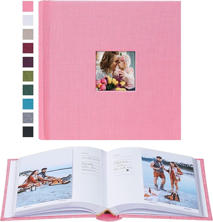 Mublalbum Small 4x6 Photo Album Linen Cover with Memo Areas Photobook Pictures Book Holds Vertical Pockets for Wedding Family Baby and Vacation (Pink)