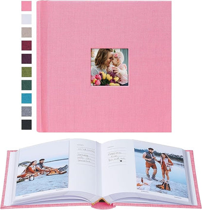 Mublalbum Small 4x6 Photo Album Linen Cover with Memo Areas Photobook Pictures Book Holds Vertical Pockets for Wedding Family Baby and Vacation (Pink)