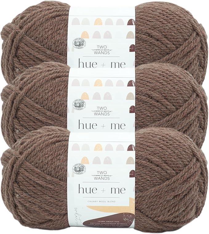 Lion Brand Yarn, Hue + Me Chunky Yarn for Crocheting, Knitting, and Crafts, Macchiato, 3 Pack