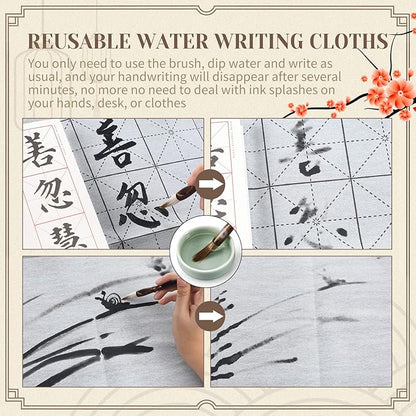 14 Pieces Chinese Calligraphy Brushes Gift Set Painting Brushes Watercolor Tools Set Sumi Painting Kanji Art New Year Gift with Calligraphy Copy Card and Professional Water Writing Cloth for Beginners