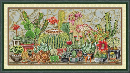 CrossNest 14CT Counted Cross Stitch Kit for Beginners, Unprinted Complete DIY Embroidery Set with Pattern & Tools, Premium Aida Cloth & Threads (Cactus Four)