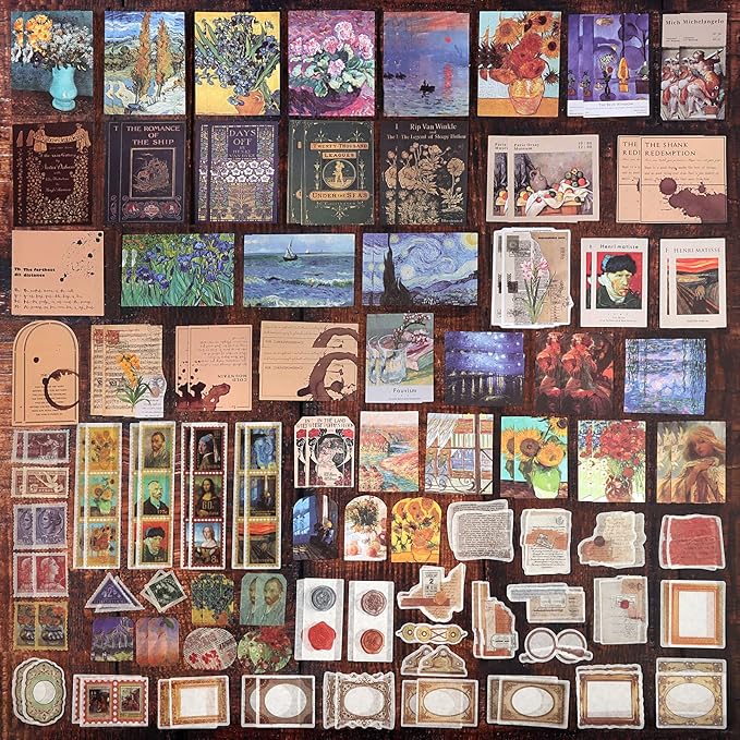 Draupnir 200pcs Vintage Junk Journal Supplies,Scrapbook Supplies Scrapbooking Paper and Stickers Ephemera for Art Aesthetic Journaling Kit Collage(Art)