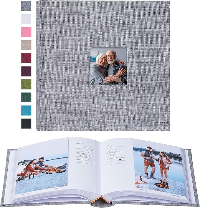 Mublalbum Small 4x6 Photo Album Linen Cover with Memo Areas Photobook Pictures Book Holds Vertical Pockets for Wedding Family Baby and Vacation (Gray)