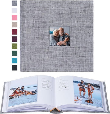 Mublalbum Small 4x6 Photo Album Linen Cover with Memo Areas Photobook Pictures Book Holds Vertical Pockets for Wedding Family Baby and Vacation (Gray)