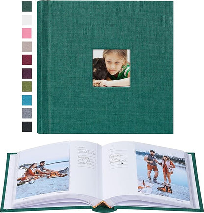 Mublalbum Small 4x6 Photo Album Linen Cover with Memo Areas Photobook Pictures Book Holds Vertical Pockets for Wedding Family Baby and Vacation (Dark Green)