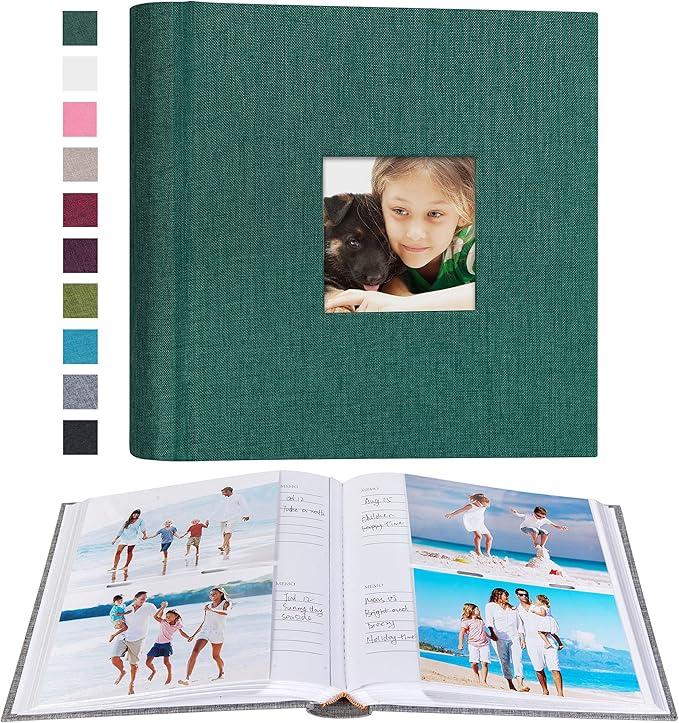Mublalbum Photo Album 4x6 200 Photos Linen Cover with Memo Areas Photobook Pictures Book for Wedding Family Baby and Vacation (Dark Green)