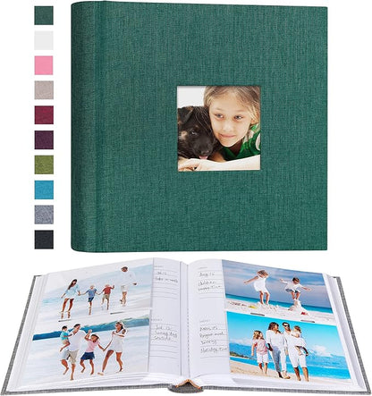 Mublalbum Photo Album 4x6 200 Photos Linen Cover with Memo Areas Photobook Pictures Book for Wedding Family Baby and Vacation (Dark Green)