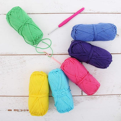 Threadart Crochet 100% Pure Cotton Yarn Set | Crayon Colors | Pack of 6 Skeins Each 50 Grams | Worsted Medium #4 Yarn | 85 yds per Skein