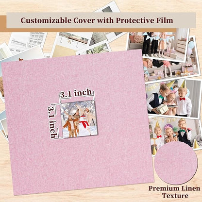 Hiwhy 12x12 Inch Large 3 Ring DIY Scrapbook Photo Album, Linen Cover Scrapbook with 20 Sheets Plastic Sleeves 40 Pages Memory Book for Wedding Birthday Baby Family (Pink)