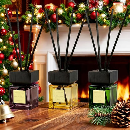 Aeeteek Reed Diffuser Set of 3, White Birch Cedar & Oud Bergamot & Green Tea Tree Essential Oil, 15 Diffuser Sticks, Hotel Collection Bathroom Air Fresheners, 50ml Home Fragrance for Christmas Decor