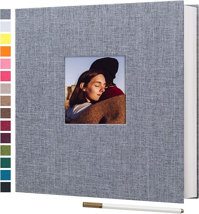 potricher Large Photo Album Self Adhesive 4x6 5x7 8x10 Pictures Linen Cover 80 Blank Pages Magnetic DIY Scrapbook Albums with A Metallic Pen (Gray)
