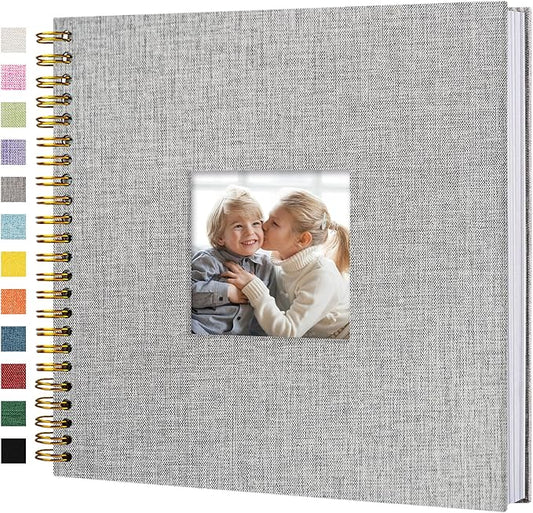 Hiwhy Scrapbook Photo Album Linen Cover, 12 x 12 Inch Hardcover Kraft White Pages Memory Book, for Travel Wedding Guest Book Christmas Baby Shower (40 Sheets/ 80 Pages,Grey)