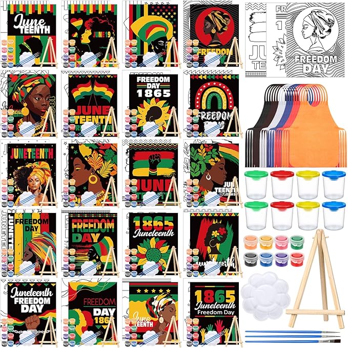 Sherr 140 Pcs 20 Set Pre Drawn Canvas Kit for Painting Craft Sip and Paint Kit for Adults Pre Printed Canvas Painting Favor for Virtual DIY Birthday Gifts Adult's Date Party(Juneteenth)