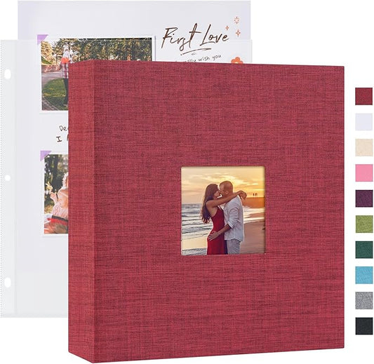 Mublalbum 8.5x11 Inch DIY Scrapbook Photo Album with 40 Plastic Sleeves 80 Pages Top-Loading Protectors, Linen Cover 3-Ring Binder for Baby Wedding Travel and DIY Projects (Red)