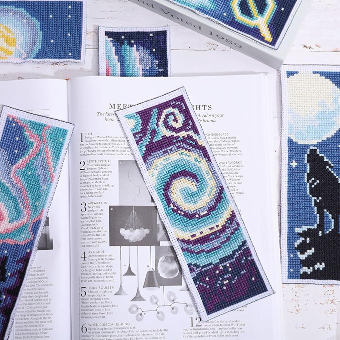 ORIGACH 6 Set Cross Stitch Bookmark Kit for Beginner Starry Sky Pattern DIY Stamped Embroidery Bookmark Kit with 20 Colors Embroidery Floss Instructions 8''x2.4''