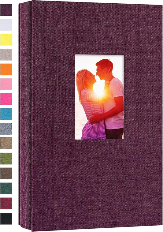potricher Small Photo Album for 4x6 300 Photos Linen Cover Picture Book for Family Wedding Anniversary and Baby (Purple)