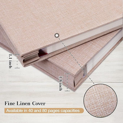 potricher Large Photo Album Self Adhesive 3x5 4x6 5x7 8x10 10x12 Pictures Linen Cover 80 Blank Pages Magnetic DIY Scrapbook Albums with A Metallic Pen (Beige)