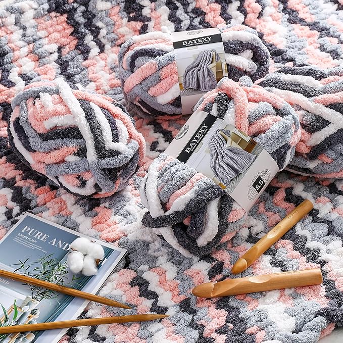 Chunky Chenille Yarn for Hand Knitting 8 Jumbo Pack Jumbo Chunky Yarn for Hand Soft Blanket Knitting, Bulky Thick Fluffy Yarn for Crocheting (Sage Green+Kitten Color)