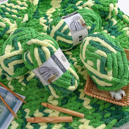 Chunky Chenille Yarn for Hand Knitting 8 Jumbo Pack Jumbo Chunky Yarn for Hand Soft Blanket Knitting, Bulky Thick Fluffy Yarn for Crocheting (Forest Green)