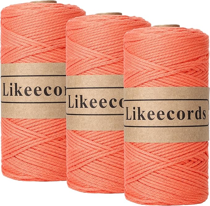 100% Cotton Crochet Yarn for Bag,3 Rolls/Pack 2mm x 510m,Macrame Cord,Chunky Yarn for Crocheting Handbag, Purse,Blankets Crafts Projects (Orange)