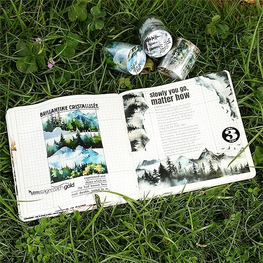 AuriicLeaf Mountain PET Tapes Set, 6 Rolls of Nature Ephemera for Junk Journaling, Scrapbooking, Crafting, DIY Projects, Diaries, and Art Supplies