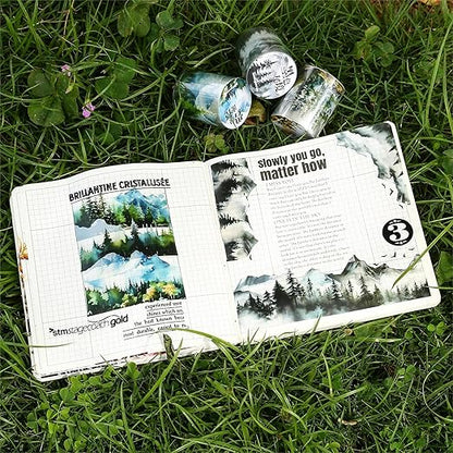 AuriicLeaf Mountain PET Tapes Set, 6 Rolls of Nature Ephemera for Junk Journaling, Scrapbooking, Crafting, DIY Projects, Diaries, and Art Supplies