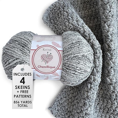 Chenillique Velvet Chenille Yarn for Crocheting, 4-Pack (856Yds / 400G), Free Patterns, Beginners Friendly - Soft Baby Yarn for Knitting Baby Blanket - #4 Medium Worsted Weight - Ocean Mist