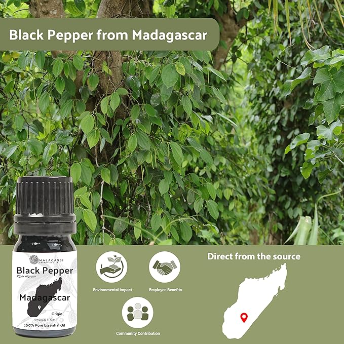 Nature Packaged Black Pepper Essential Oil - Direct from Madagascar Farms - Steam Distilled - Aceite Pimienta Negra for Aromatherapy, Massage, Diffuser, DIY Candle and Soap Making - 2lbs