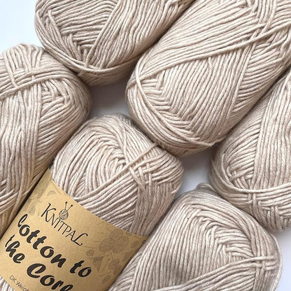 Cotton to The Core Cotton Yarn for Crocheting, 6-Pack (852 Yds / 300G), Free Patterns, Beginners Friendly - Soft Baby Yarn for Knitting - 3 DK Light Worsted Weight - Almond Tan