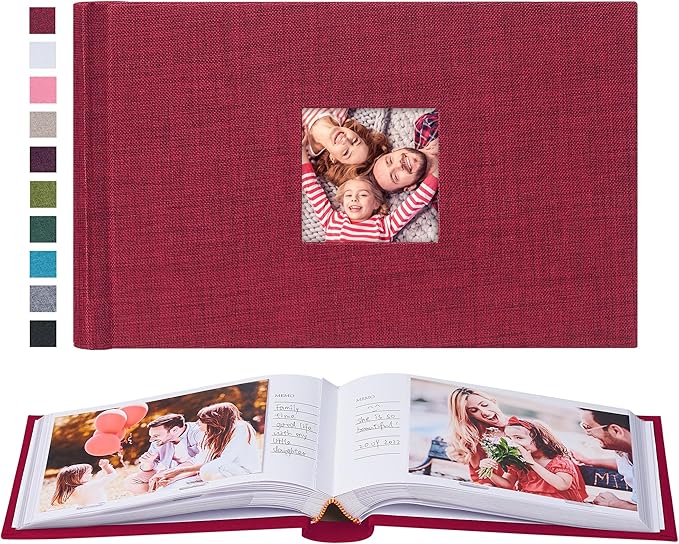 Mublalbum Small 4x6 Photo Album Linen Cover with Memo Areas Photobook Pictures Book Holds Horizontal Pockets for Wedding Family Baby and Vacation (Red)