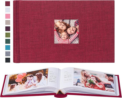 Mublalbum Small 4x6 Photo Album Linen Cover with Memo Areas Photobook Pictures Book Holds Horizontal Pockets for Wedding Family Baby and Vacation (Red)