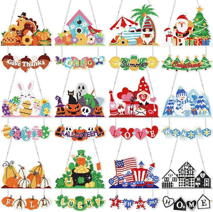 Cinnvoice 12 Pcs Seasonal Diamond Art Wreath Kits Holiday 5d DIY Diamond Art Hanging Signs Winter Spring Ornaments for Wall Door Decoration(Holiday)