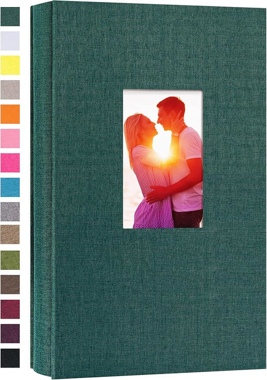potricher Small Photo Album for 4x6 300 Photos Linen Cover Picture Book for Family Wedding Anniversary and Baby (Dark Green)