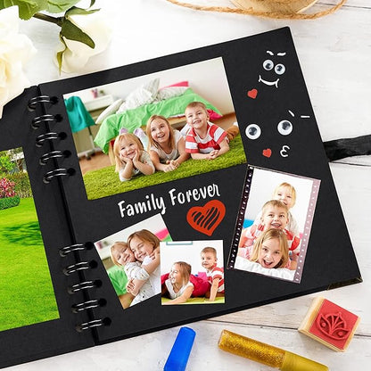 Bstorify Square Scrapbook Photo Albums 36 Pages (7 x 7 inch) Black Thick 250gsm Kraft Paper Scrap Book, Memory Book, Ribbon Closure - Ideal for Your Scrapbooking Albums, Art & Craft Projects