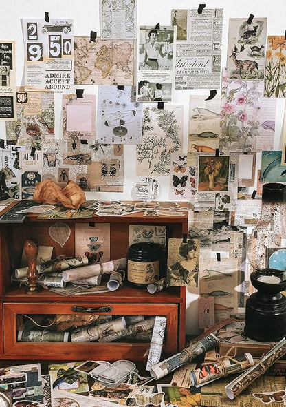 Knaid 200 Pieces Vintage Ephemera Pack Decoupage Paper Junk Journal Kit Scrapbook Planner Sticker Supplies for Art Journaling Bullet Journals Collage Craft Notebooks Album Crafter Gifts (Forest)